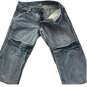 Flypaper Jeans Mens 33x31 Blue Denim Distressed Straight Leg Embroidered Pockets